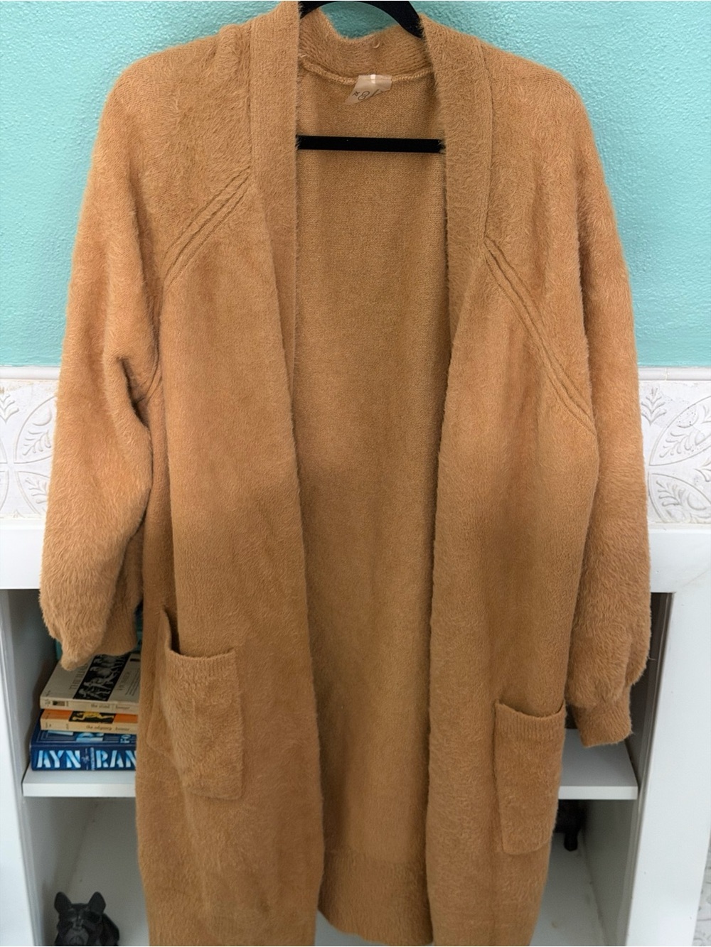 CALIA by Carrie Underwood Plush Open-Front Teddy Coat in Camel Brown